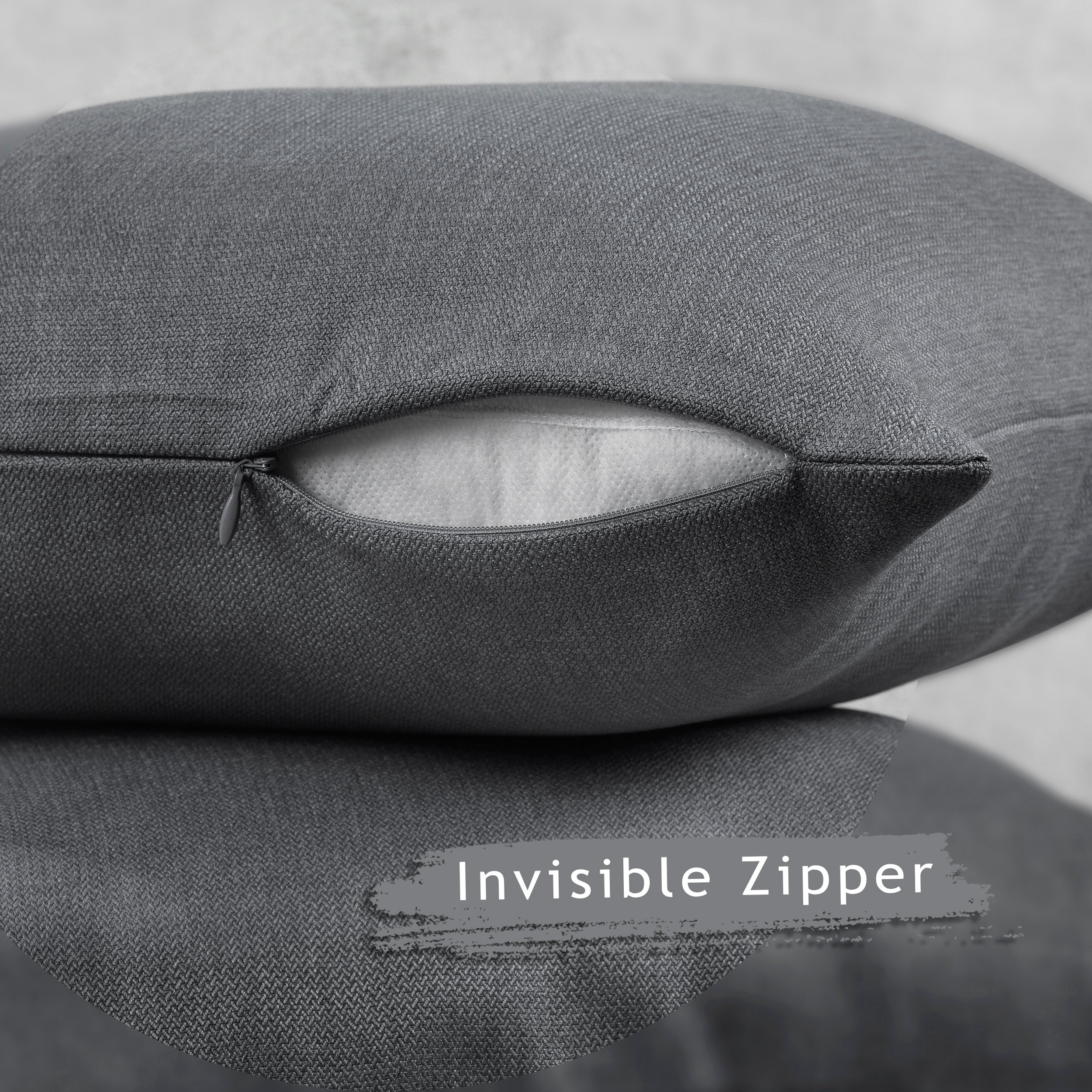 Linen Texture Cushion Covers Set of 2 Hidden Zipper - Light Grey