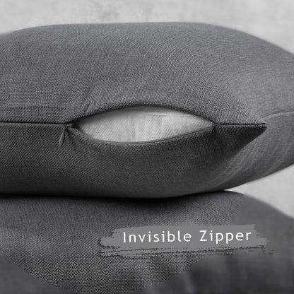 Linen Texture Cushion Covers Set of 2 Hidden Zipper - Light Grey