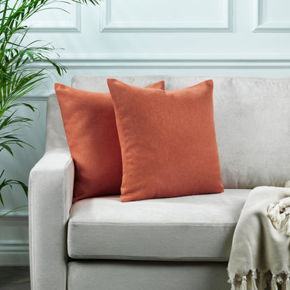 Linen Texture Cushion Covers Set of 2 Hidden Zipper - Brick