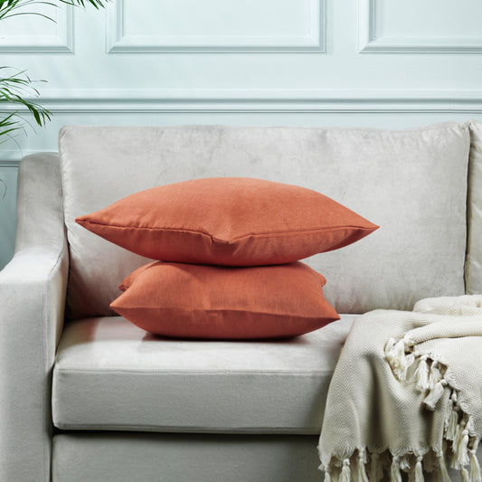 Linen Texture Cushion Covers Set of 2 Hidden Zipper - Brick