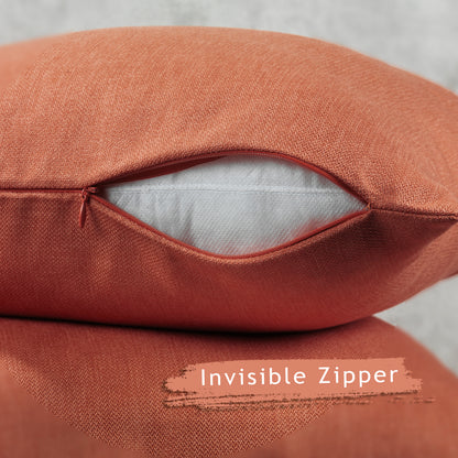 Linen Texture Cushion Covers Set of 2 Hidden Zipper - Brick