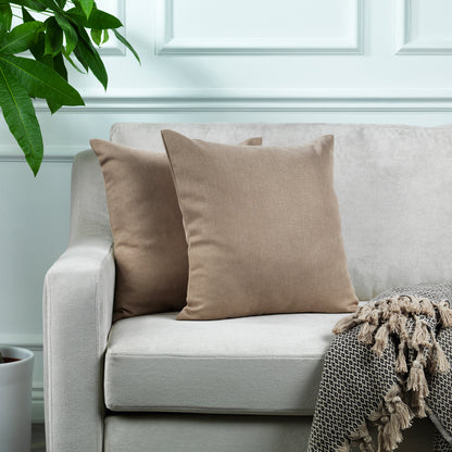 Linen Texture Cushion Covers Set of 2 Hidden Zipper - Barley