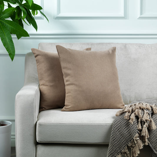 Linen Texture Cushion Covers Set of 2 Hidden Zipper - Barley