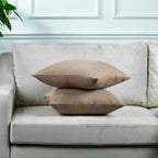 Linen Texture Cushion Covers Set of 2 Hidden Zipper - Barley
