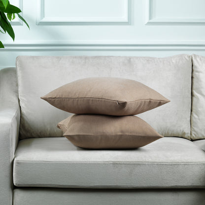Linen Texture Cushion Covers Set of 2 Hidden Zipper - Barley