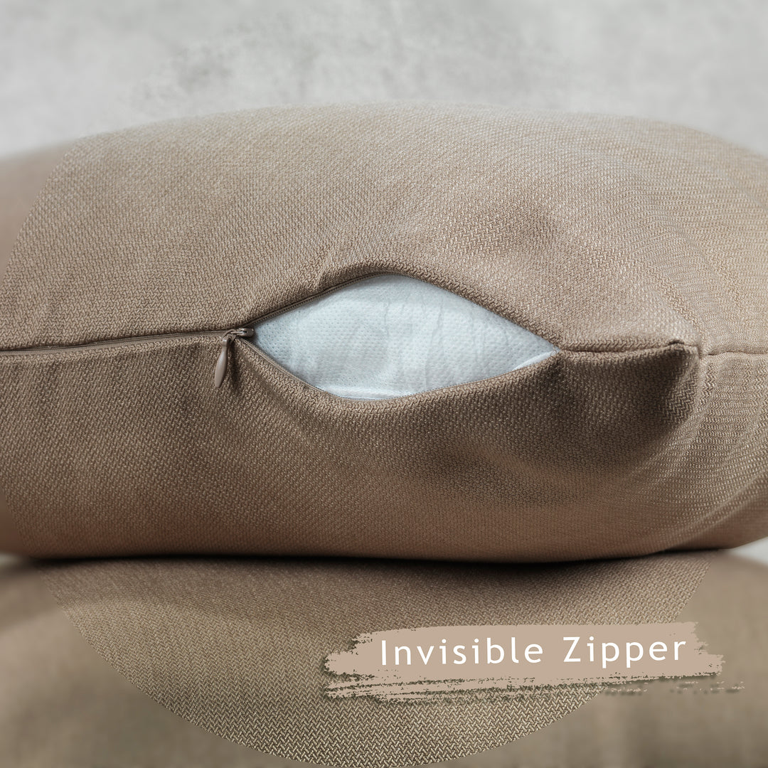 Linen Texture Cushion Covers Set of 2 Hidden Zipper - Barley