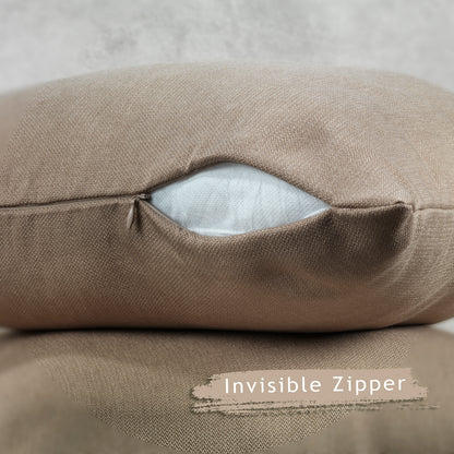 Linen Texture Cushion Covers Set of 2 Hidden Zipper - Barley