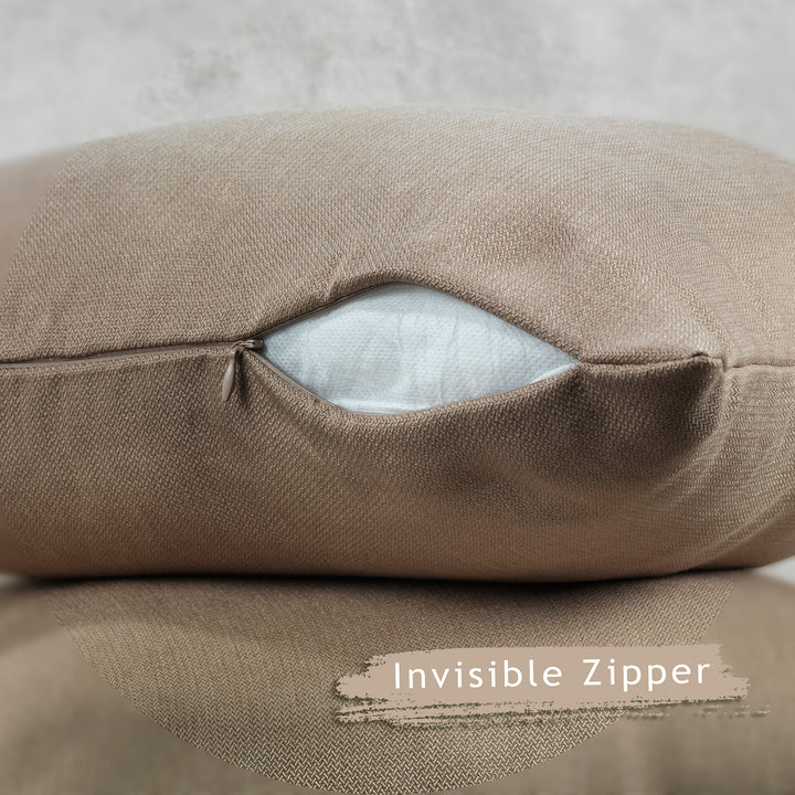 Linen Texture Cushion Covers Set of 2 Hidden Zipper - Barley