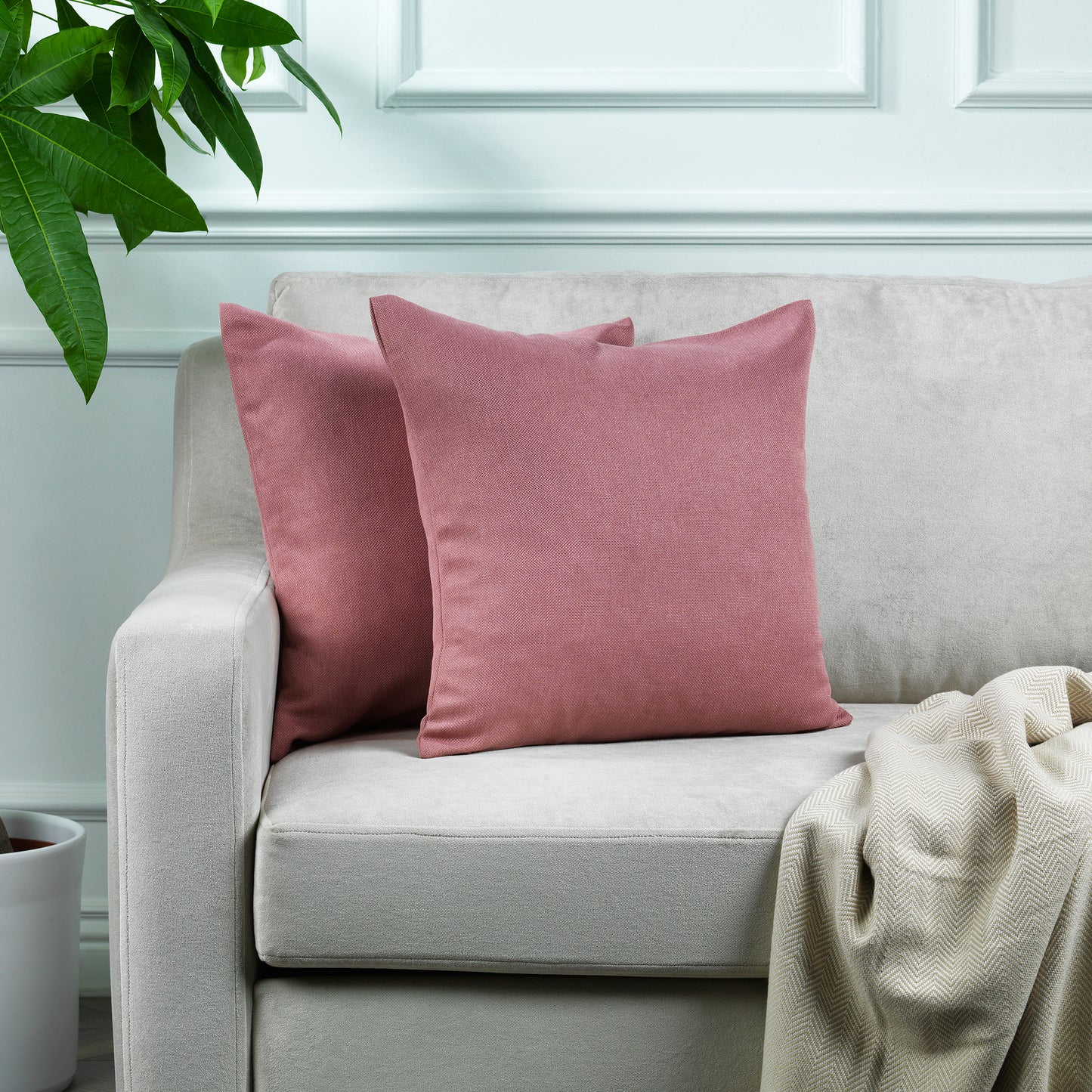 Linen Texture Cushion Covers Set of 2 Hidden Zipper - Rose Pink