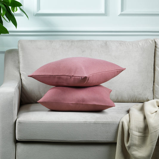 Linen Texture Cushion Covers Set of 2 Hidden Zipper - Rose Pink