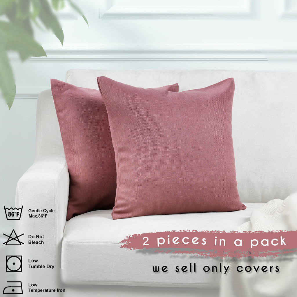 Linen Texture Cushion Covers Set of 2 Hidden Zipper - Rose Pink