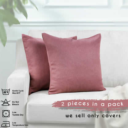 Linen Texture Cushion Covers Set of 2 Hidden Zipper - Rose Pink