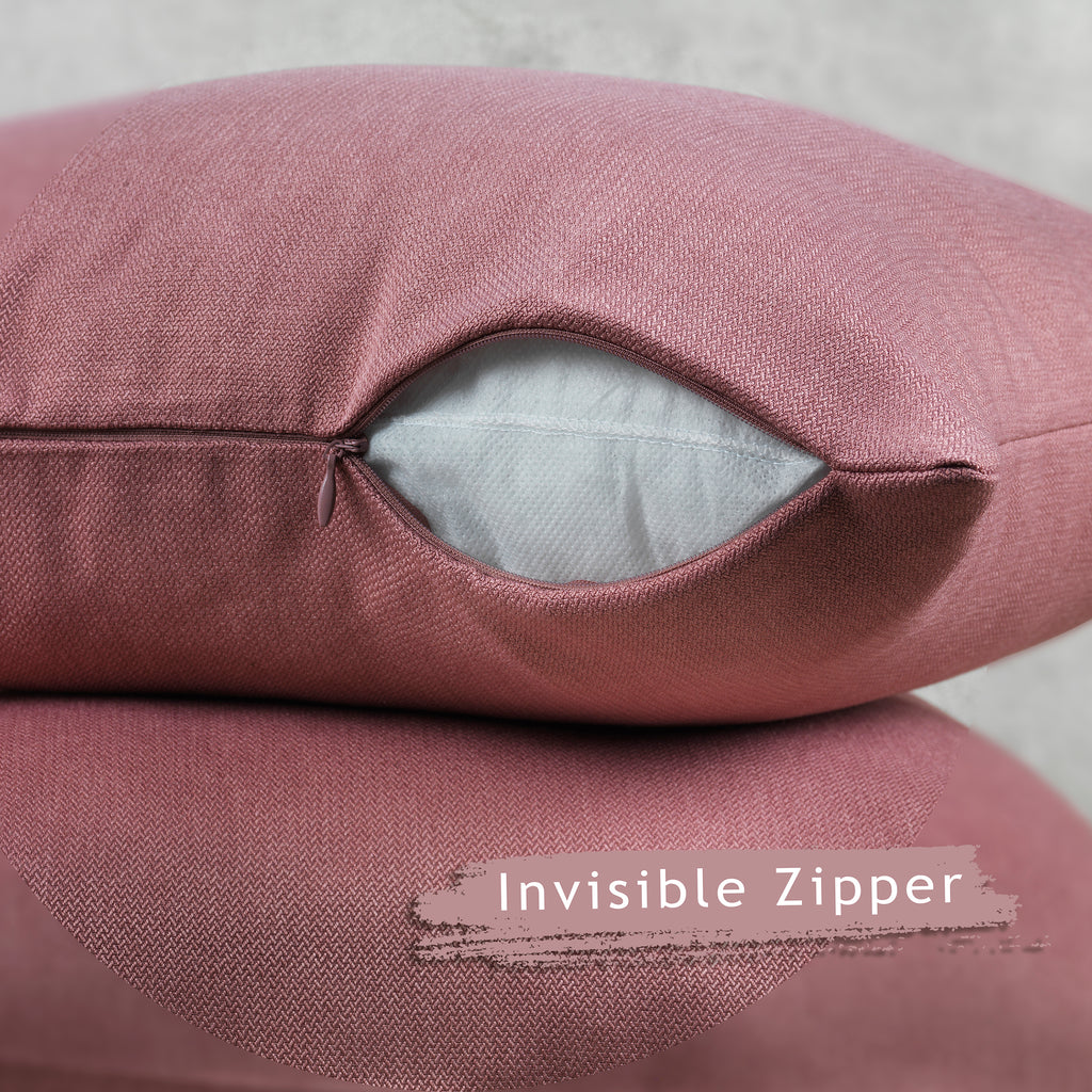 Linen Texture Cushion Covers Set of 2 Hidden Zipper - Rose Pink
