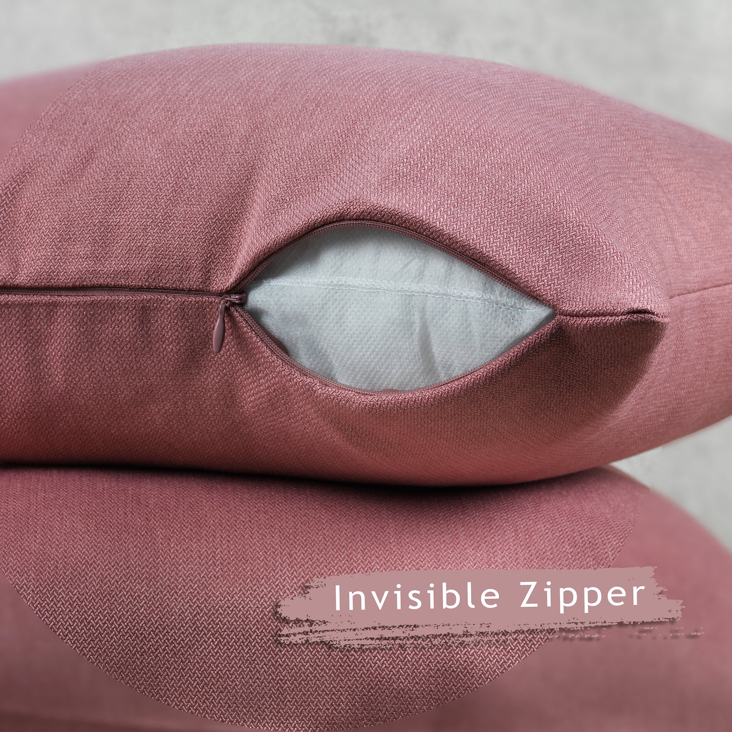 Linen Texture Cushion Covers Set of 2 Hidden Zipper - Rose Pink