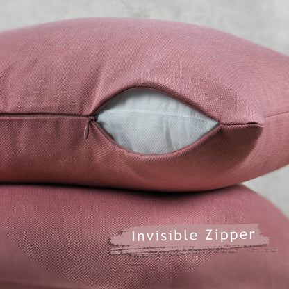 Linen Texture Cushion Covers Set of 2 Hidden Zipper - Rose Pink