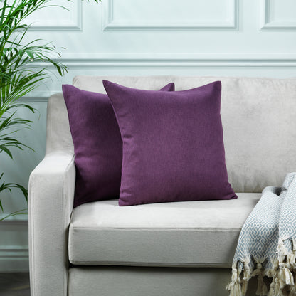 Linen Texture Cushion Covers Set of 2 Hidden Zipper - Purple