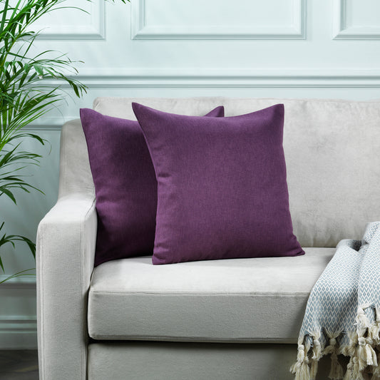 Linen Texture Cushion Covers Set of 2 Hidden Zipper - Purple