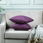 Linen Texture Cushion Covers Set of 2 Hidden Zipper - Purple