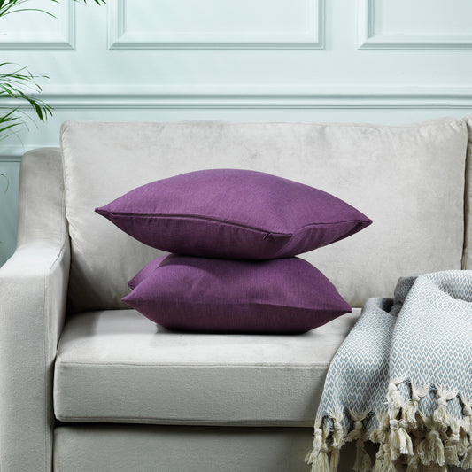 Linen Texture Cushion Covers Set of 2 Hidden Zipper - Purple