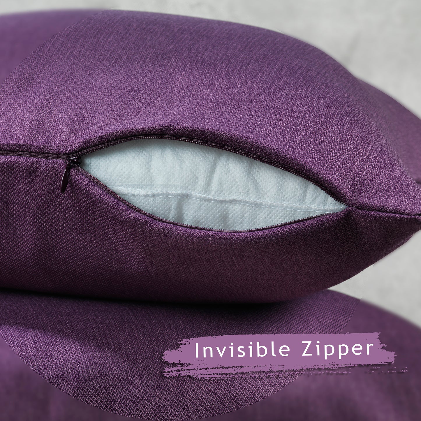 Linen Texture Cushion Covers Set of 2 Hidden Zipper - Purple