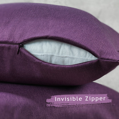Linen Texture Cushion Covers Set of 2 Hidden Zipper - Purple