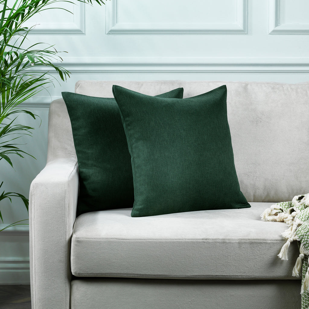 Linen Texture Cushion Covers Set of 2 Hidden Zipper - Duck Green