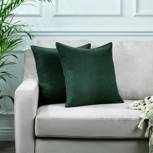 Linen Texture Cushion Covers Set of 2 Hidden Zipper - Duck Green