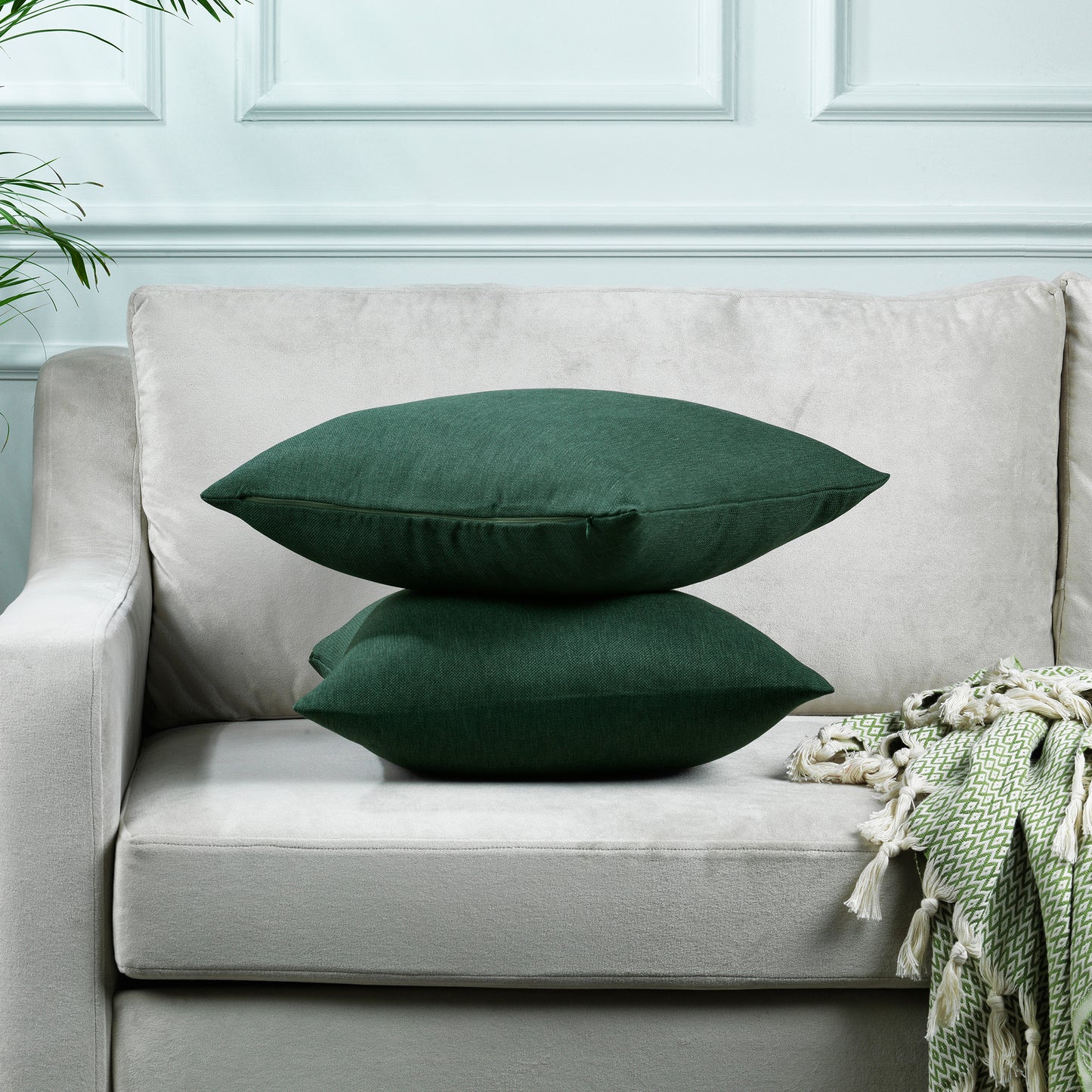 Linen Texture Cushion Covers Set of 2 Hidden Zipper - Duck Green