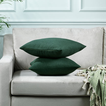 Linen Texture Cushion Covers Set of 2 Hidden Zipper - Duck Green