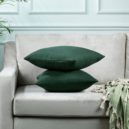 Linen Texture Cushion Covers Set of 2 Hidden Zipper - Duck Green