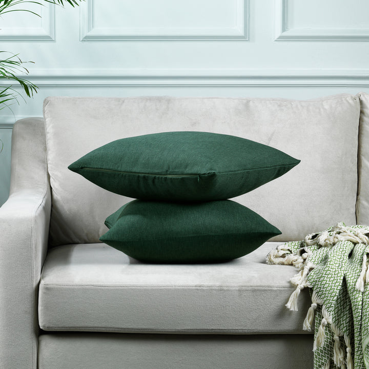 Linen Texture Cushion Covers Set of 2 Hidden Zipper - Duck Green