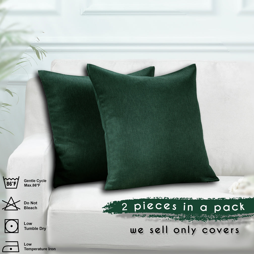 Linen Texture Cushion Covers Set of 2 Hidden Zipper - Duck Green