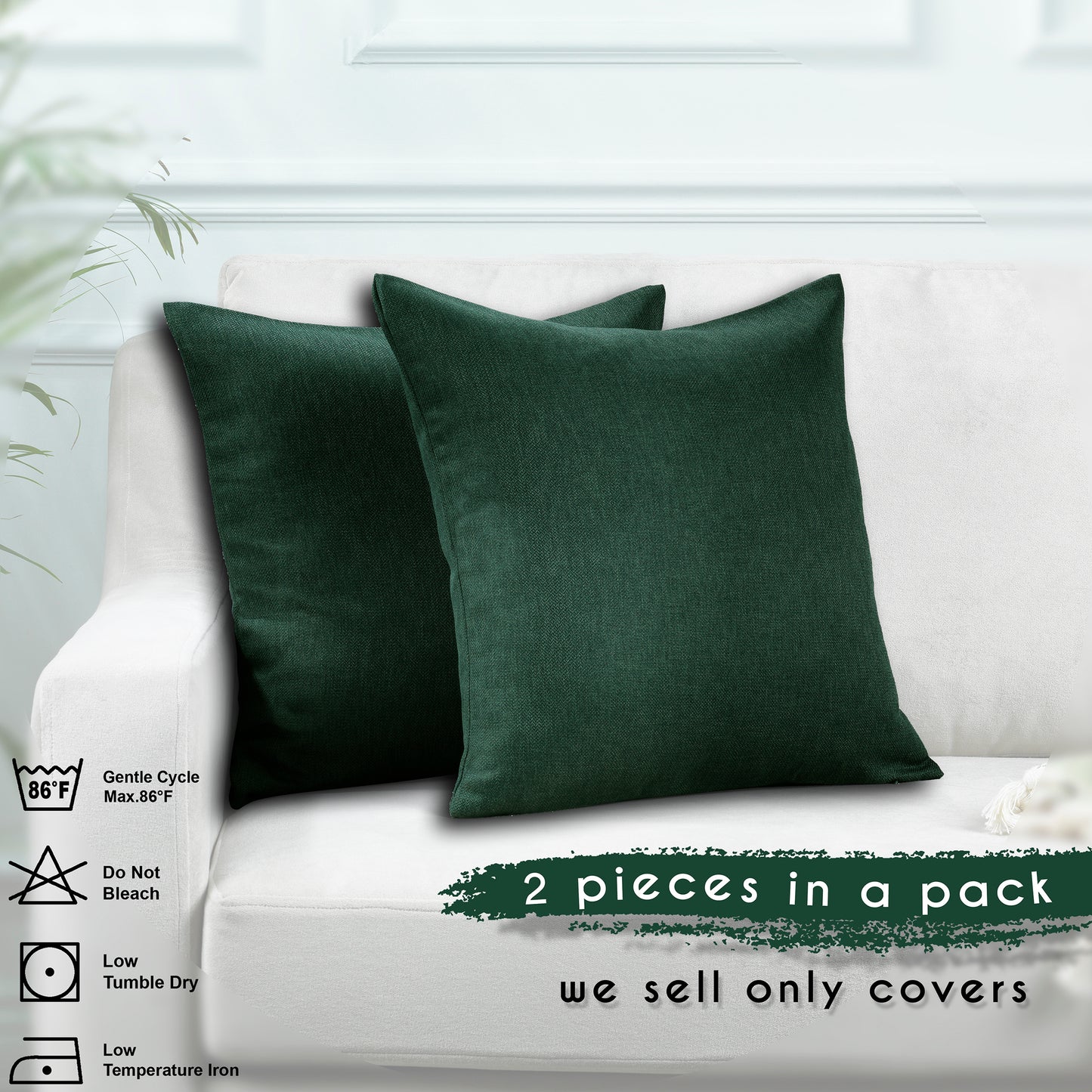 Linen Texture Cushion Covers Set of 2 Hidden Zipper - Duck Green