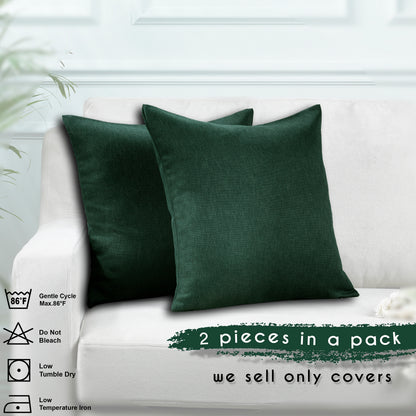 Linen Texture Cushion Covers Set of 2 Hidden Zipper - Duck Green