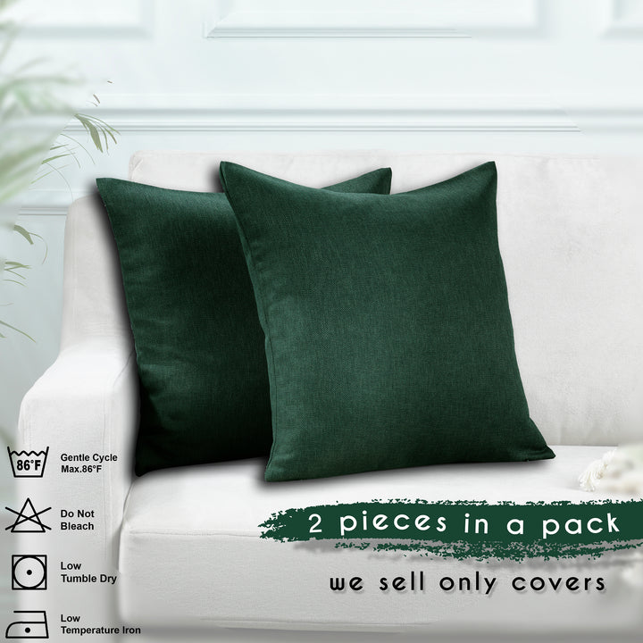 Linen Texture Cushion Covers Set of 2 Hidden Zipper - Duck Green