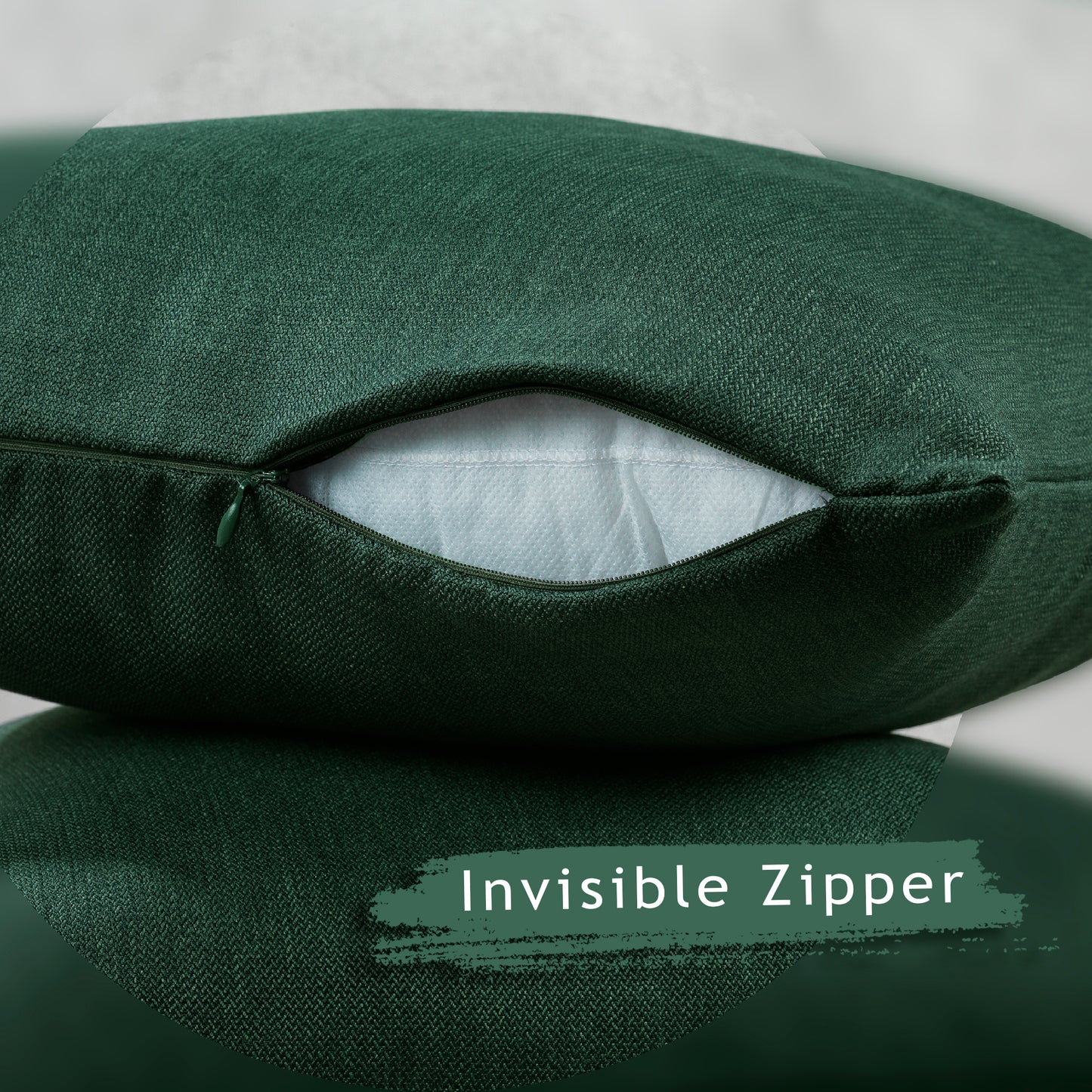 Linen Texture Cushion Covers Set of 2 Hidden Zipper - Duck Green