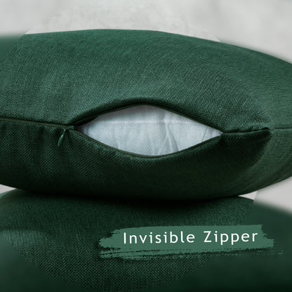 Linen Texture Cushion Covers Set of 2 Hidden Zipper - Duck Green