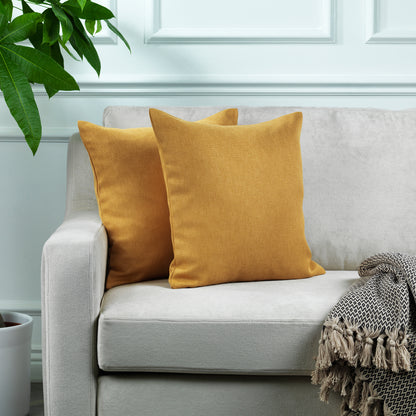 Linen Texture Cushion Covers Set of 2 Hidden Zipper - Mustard Yellow