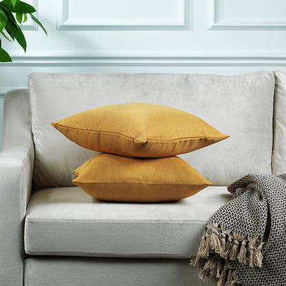 Linen Texture Cushion Covers Set of 2 Hidden Zipper - Mustard Yellow