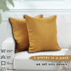 Linen Texture Cushion Covers Set of 2 Hidden Zipper - Mustard Yellow