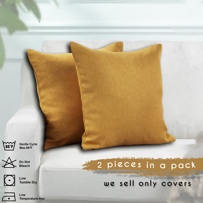 Linen Texture Cushion Covers Set of 2 Hidden Zipper - Mustard Yellow
