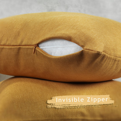 Linen Texture Cushion Covers Set of 2 Hidden Zipper - Mustard Yellow