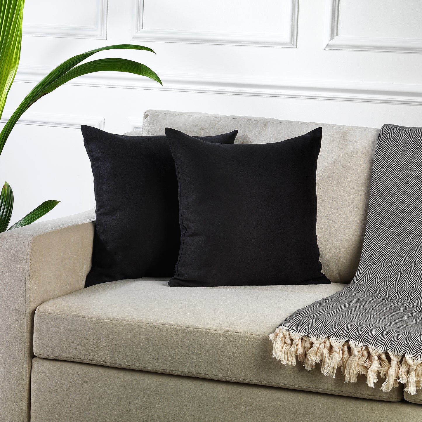 Decorative Cushion Covers Set of 2 Hidden Zipper - Black