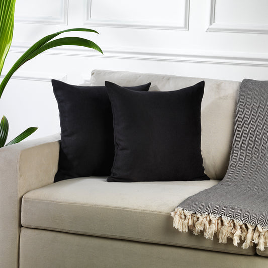 Decorative Cushion Covers Set of 2 Hidden Zipper - Black
