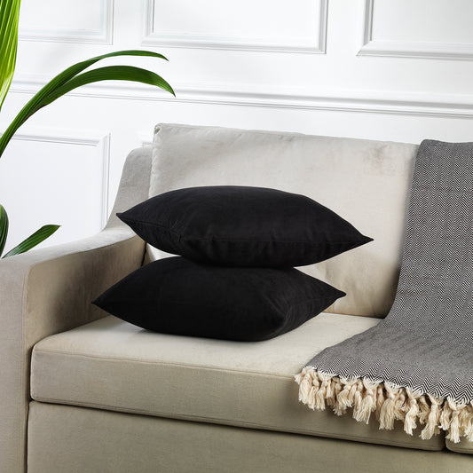 Decorative Cushion Covers Set of 2 Hidden Zipper - Black