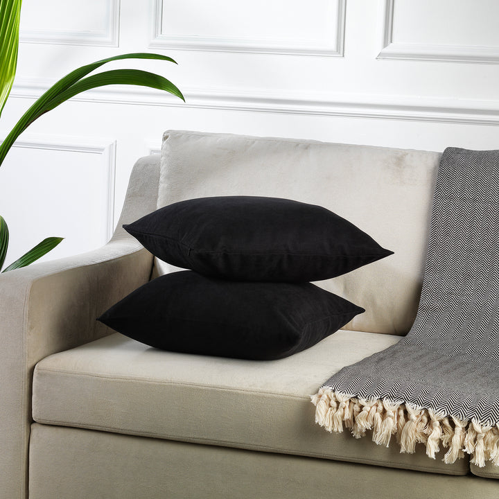Decorative Cushion Covers Set of 2 Hidden Zipper - Black
