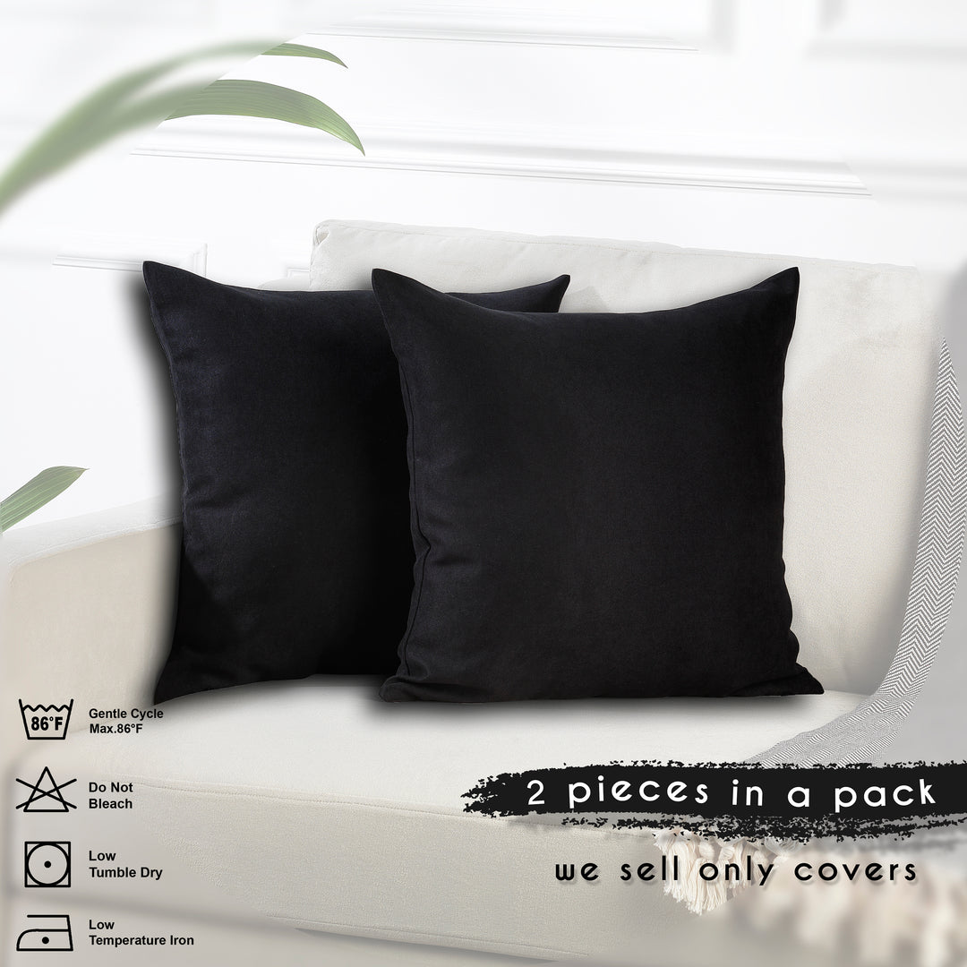 Decorative Cushion Covers Set of 2 Hidden Zipper - Black