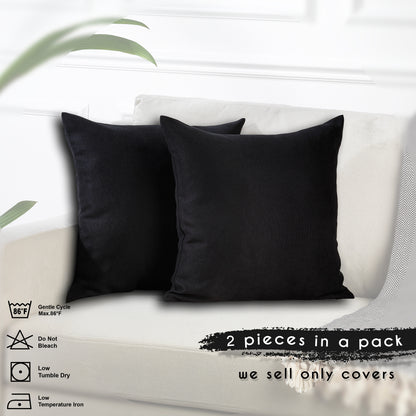 Decorative Cushion Covers Set of 2 Hidden Zipper - Black
