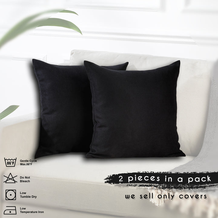 Decorative Cushion Covers Set of 2 Hidden Zipper - Black