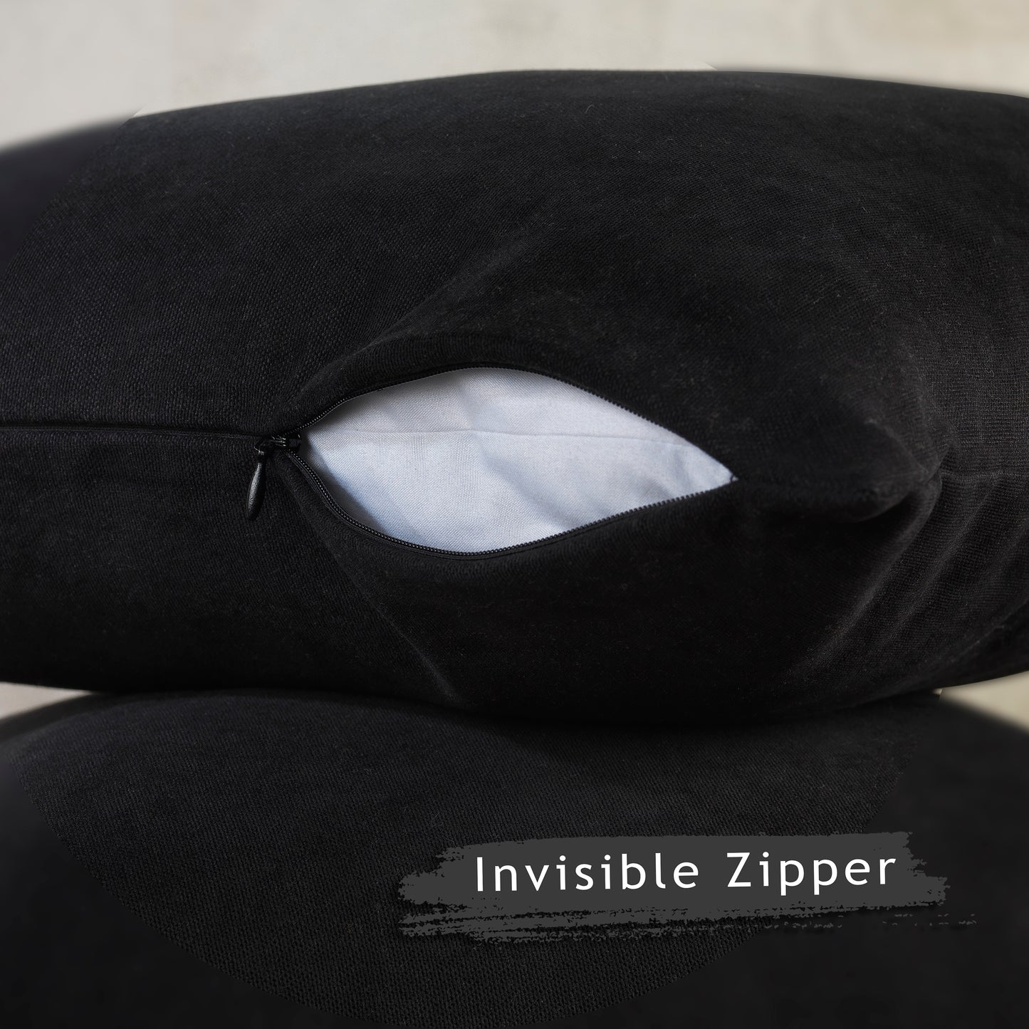Decorative Cushion Covers Set of 2 Hidden Zipper - Black